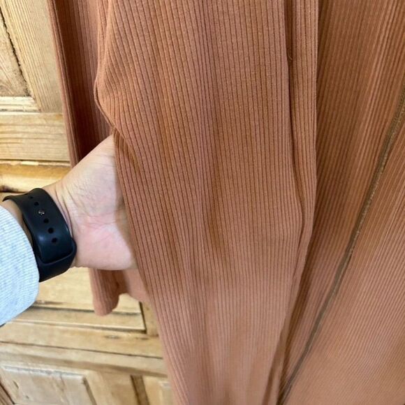 Senita Small‎ Tan Brown Cardigan Duster Ribbed Sweater Pockets Open Front - Picture 8 of 11
